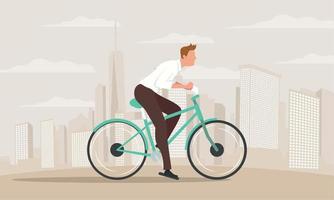 uomo equitazione bicicletta su il città vettore