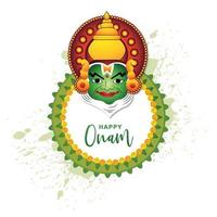 illustrazione di saluto carta per Sud indiano Festival onam con kathakali viso sfondo vettore