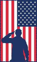 Stati Uniti d'America bandiera con soldato silhouette vettore
