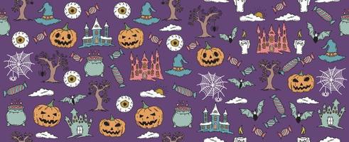 illustrazioni disegnate a mano di simboli di halloween vettore