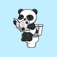 carino panda lettura giornale su gabinetto cartone animato vettore icona illustrazione. piatto cartone animato concetto