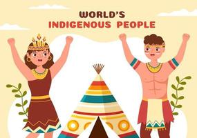 mondi indigeno popoli giorno su agosto 9 mano disegnato cartone animato piatto illustrazione per aumentare consapevolezza e proteggere il diritti popolazione vettore