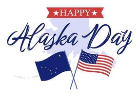 contento alaska giorno su ottobre 18 mano disegnato cartone animato piatto illustrazione con bandiera agitando nel inverno paesaggio nel modello per bandiera o manifesto vettore