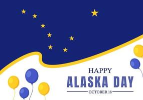 contento alaska giorno su ottobre 18 mano disegnato cartone animato piatto illustrazione con bandiera agitando nel inverno paesaggio nel modello per bandiera o manifesto vettore
