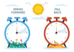 luce del giorno risparmi tempo mano disegnato piatto cartone animato illustrazione con allarme orologio o calendario a partire dal estate per primavera inoltrare design vettore