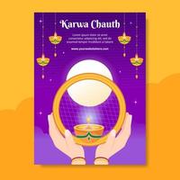karwa chauth Festival indiano manifesto modello mano disegnato cartone animato piatto illustrazione vettore