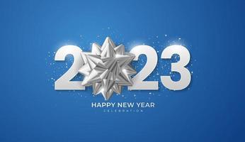 contento nuovo anno 2023. festivo realistico decorazione. celebrare festa 2023 su blu sfondo vettore
