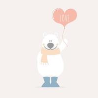 carino e bello mano disegnato orso Tenere cuore Palloncino, contento San Valentino giorno, amore concetto, piatto vettore illustrazione cartone animato personaggio costume design