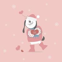 carino e bello mano disegnato cane Tenere cuore, contento San Valentino giorno, amore concetto, piatto vettore illustrazione cartone animato personaggio costume design