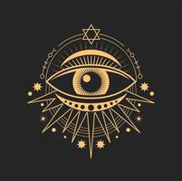 occhio occulto e esoterico simbolo, Magia tarocco cartello vettore