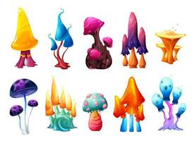 Magia Fata cartone animato funghi, funghi impostato vettore