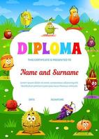 bambini yoga diploma con cartone animato tropicale frutta vettore