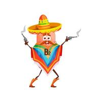 cartone animato vitamina b2 messicano cowboy personaggio pillola vettore