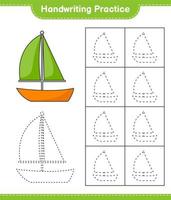 grafia la pratica. tracciato Linee di barca a vela. educativo bambini gioco, stampabile foglio di lavoro, vettore illustrazione