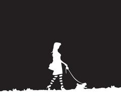 ragazza a piedi sua cane silhouette vettore