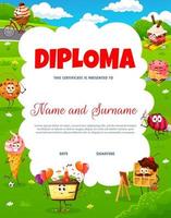 bambini diploma con cartone animato dolci personaggi vettore