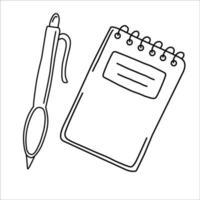 vettore illustrazione impostato di bloc notes e penna, nero schema, isolato su bianca sfondo