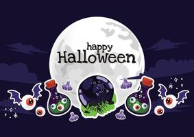 carino Halloween vecchio scuola elementi design su sito web bandiera vettore