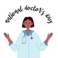 nazionale medici giorno vettore striscione. internazionale vacanza, Congratulazioni. donna terapisti, nero ragazza. vettore piatto illustrazione.