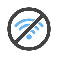 no Wi-Fi glifo blu e nero icona vettore