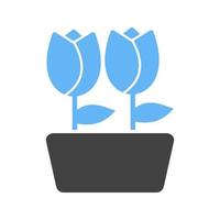 tulipani nel pentola glifo blu e nero icona vettore
