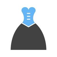 donna di vestito glifo blu e nero icona vettore