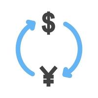 dollaro per yen glifo blu e nero icona vettore
