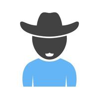 ragazzo nel cowboy cappello glifo blu e nero icona vettore