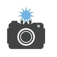 telecamera clic glifo blu e nero icona vettore