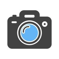 telecamera glifo blu e nero icona vettore