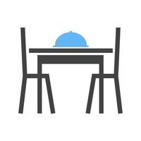 cenare tavolo io glifo blu e nero icona vettore