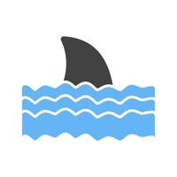 pericoloso squalo glifo blu e nero icona vettore