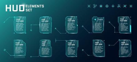 hud futuristico stile chiamare titoli su blu sfondo. Infografica chiamata freccia scatola barre e moderno digitale Informazioni verticale telaio disposizione modelli. interfaccia FUI e gui elemento impostare. vettore illustrazione