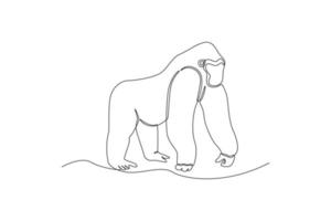 uno continuo linea disegno di un' gorilla. animale concetto. singolo linea disegnare design vettore grafico illustrazione.