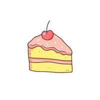 un' pezzo di ciliegia torta nel cartone animato scarabocchio stile. vettore isolato cibo illustrazione su il sfondo.