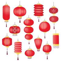 impostato di rosso Cinese lanterne isolato su bianca sfondo. tradizionale Cinese lanterne siamo adatto per design di il asiatico nuovo anno, medio autunno Festival, altro vacanze vettore