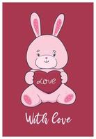 carino San Valentino giorno carta con coniglietto giocattolo. vettore grafica.