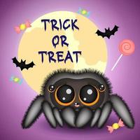 Halloween ragno con carino viso e caramella, vettore illustrazione