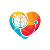 cervello cura vettore logo modello. stetoscopio e umano cervello icona logo design.