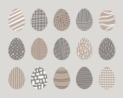 Pasqua uova minimalista design. un' impostato di 15 elementi nel neutro colori, semplice Linee e biologico scandi stile. modelli per volantini, e-mail, etichette, modelli, adesivi. vettore illustrazione, mano disegnato