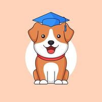 laureato carino cane in piedi indossare toga cappello animale scuola vettore schema illustrazione portafortuna