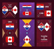 Croazia vs Canada incontro. mondo calcio 2022 verticale e piazza bandiera impostato per sociale media. 2022 calcio infografica. gruppo palcoscenico. vettore illustrazione annuncio