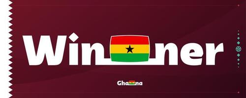 Ghana bandiera con vincitore slogan su calcio sfondo. mondo calcio 2022 torneo vettore illustrazione