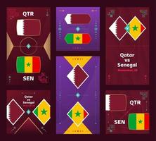 Qatar vs Senegal incontro. mondo calcio 22 verticale e piazza bandiera impostato per sociale media. 22 calcio infografica. gruppo palcoscenico. vettore illustrazione annuncio