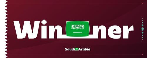 Arabia arabia bandiera con vincitore slogan su calcio sfondo. mondo calcio 2022 torneo vettore illustrazione