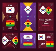 Corea repubblica vs Ghana incontro. mondo calcio 2022 verticale e piazza bandiera impostato per sociale media. 2022 calcio infografica. gruppo palcoscenico. vettore illustrazione annuncio
