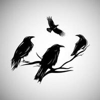 uccelli silhouette - corvi seduta su un' asciutto albero vettore