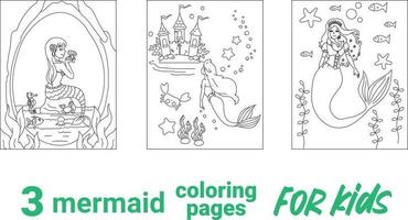 cartone animato impostato di sirena bambole colorazione pagina. colorazione libro pagina con colorato modello per bambini. vettore isolato illustrazione. colorazione libro sirena.