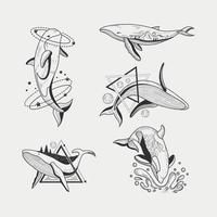minimalista balena tatuaggio vettore