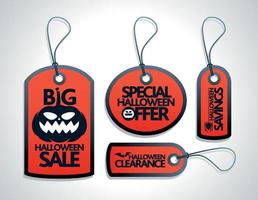 vendita Halloween concetto design tag impostato rosso con zucca vettore